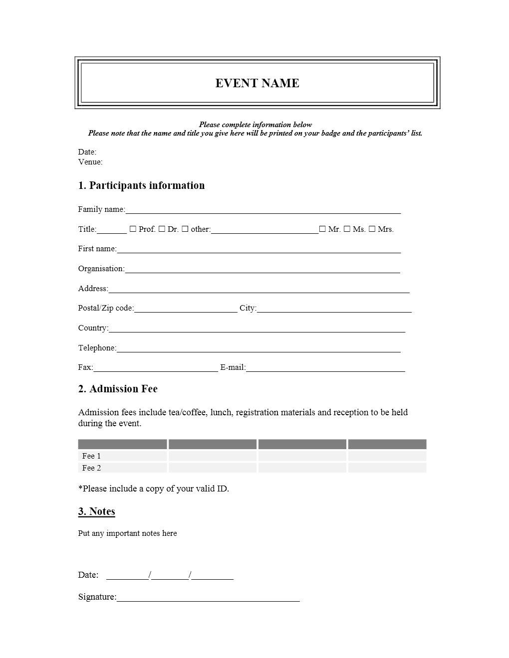 Seminar Participation Registration Form Template For Your Pertaining To Seminar Registration Form Template Word