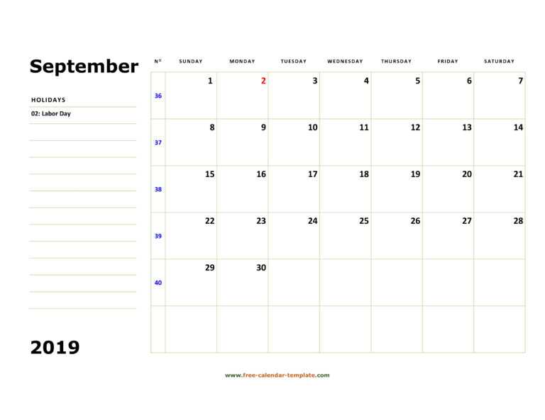 September 2019 Free Calendar Tempplate | Free-Calendar with regard to ...