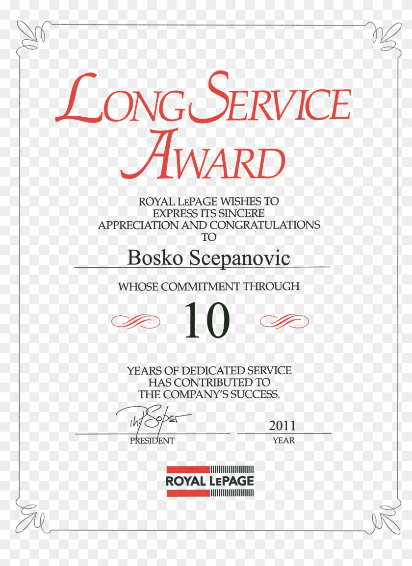 Service Awards Certificates Template – Royal Lepage, Hd Png Throughout Certificate For Years Of Service Template