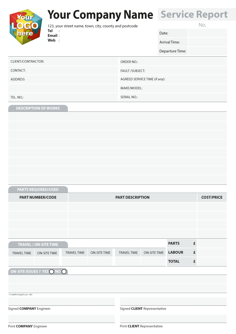 Service Report Template Artwork For Carbonless Ncr Printing Intended For Customer Contact Report Template