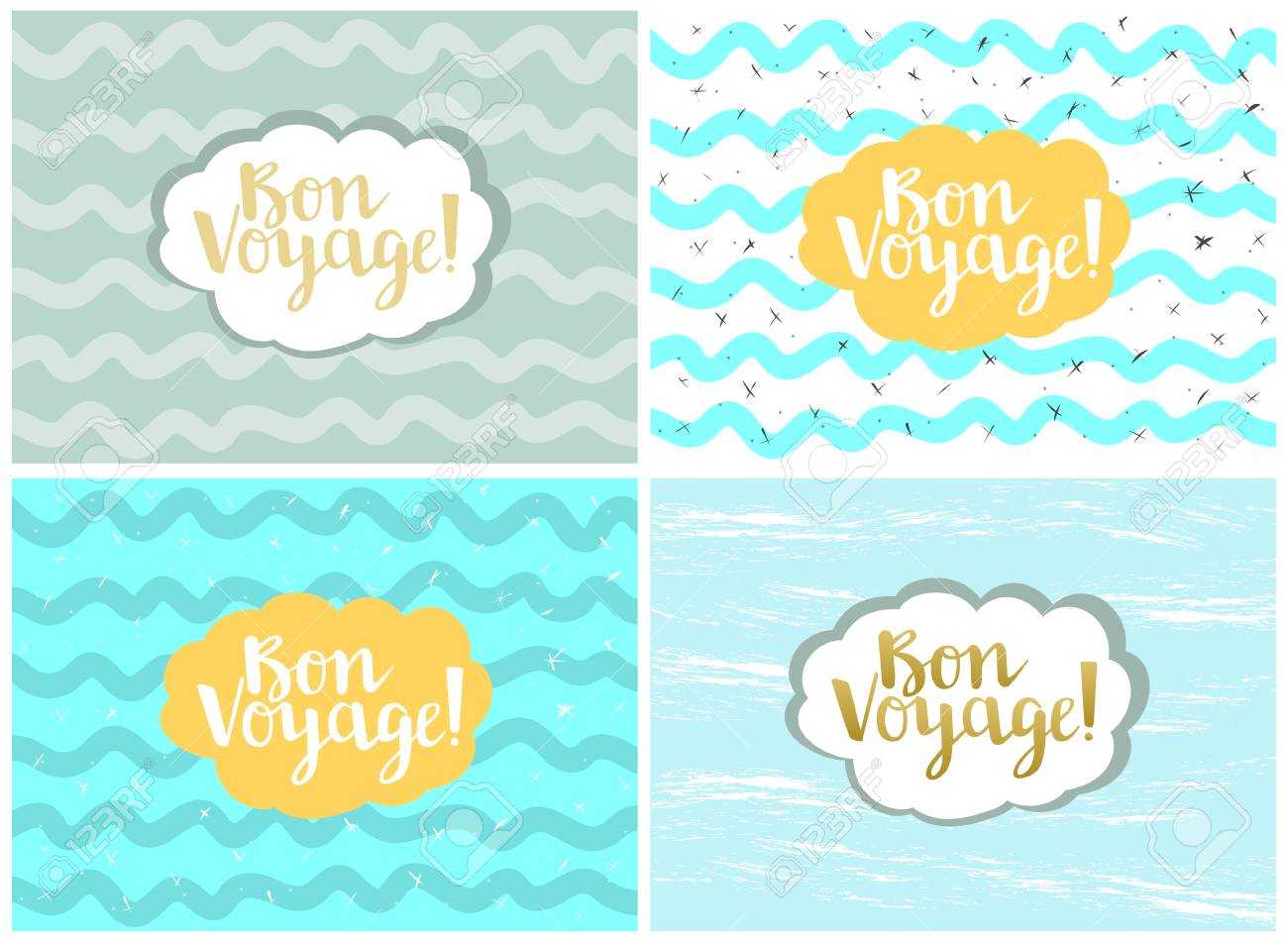 Set Of Four Cards, Vector Templates. Bon Voyage. With Bon Voyage Card Template