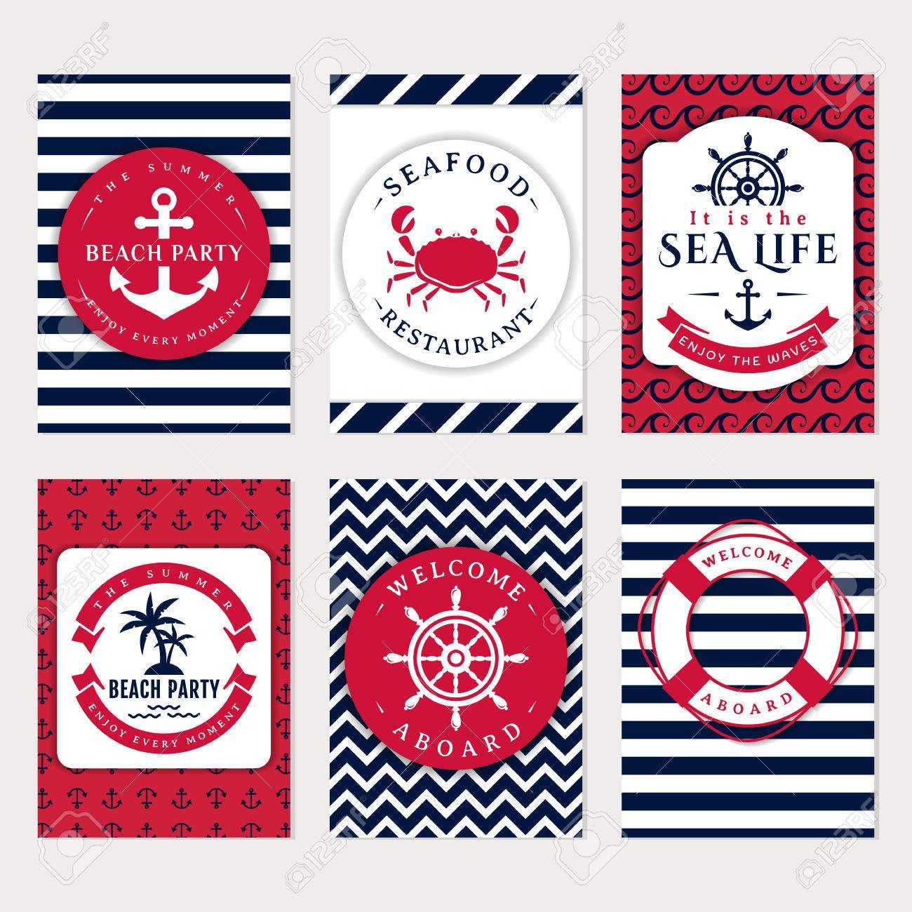 Set Of Nautical And Marine Banners And Flyers. Elegant Card Templates.. Intended For Nautical Banner Template
