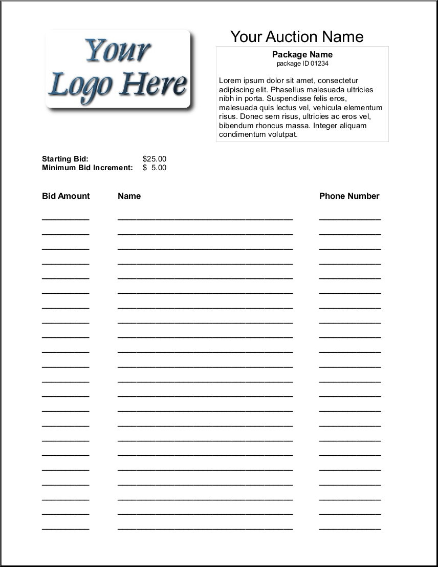 Silent Auction Bid Sheet Template 1641 | Silent Auction Within Auction Bid Cards Template