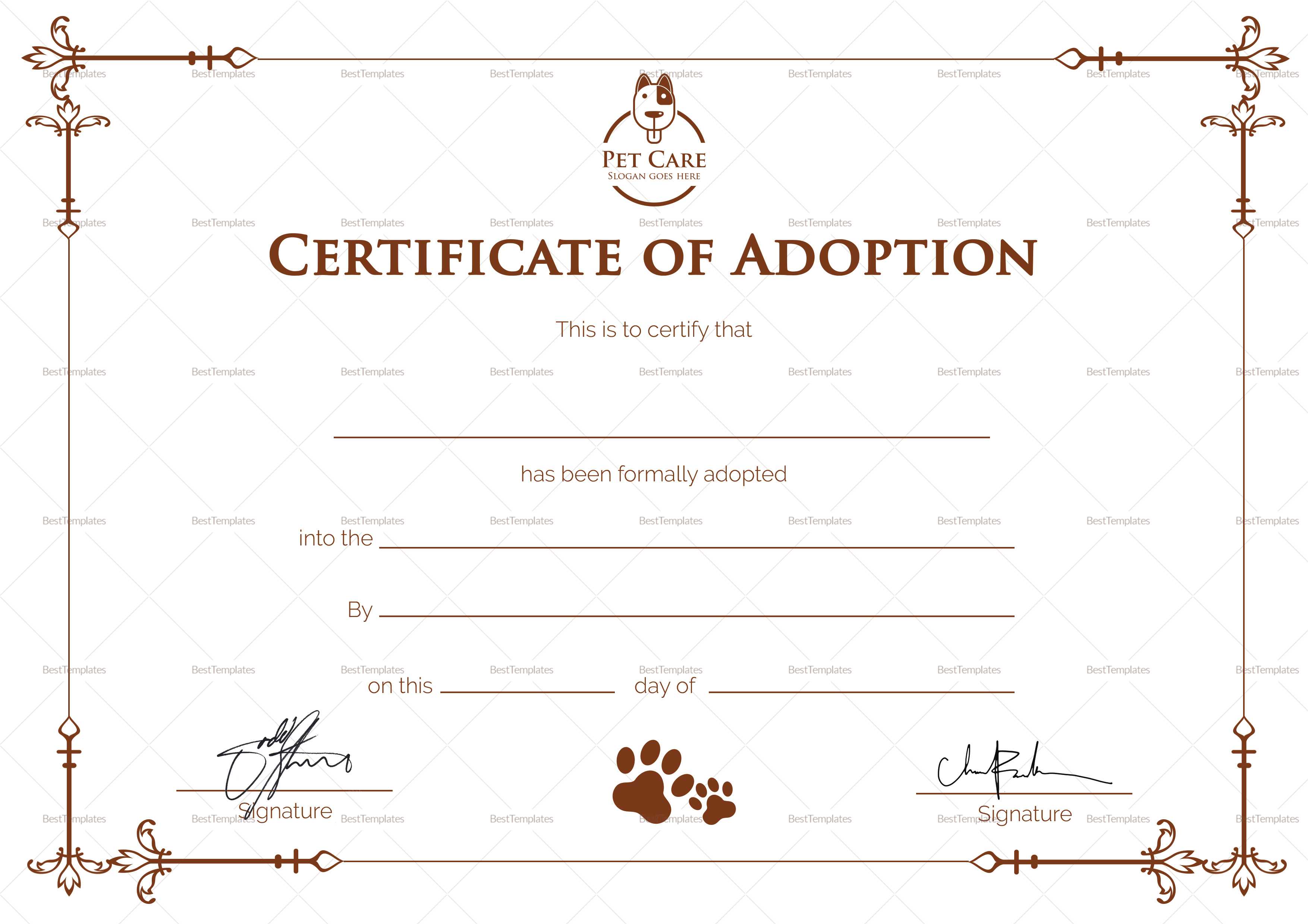 Simple Adoption Certificate Template In Pet Adoption Certificate Template