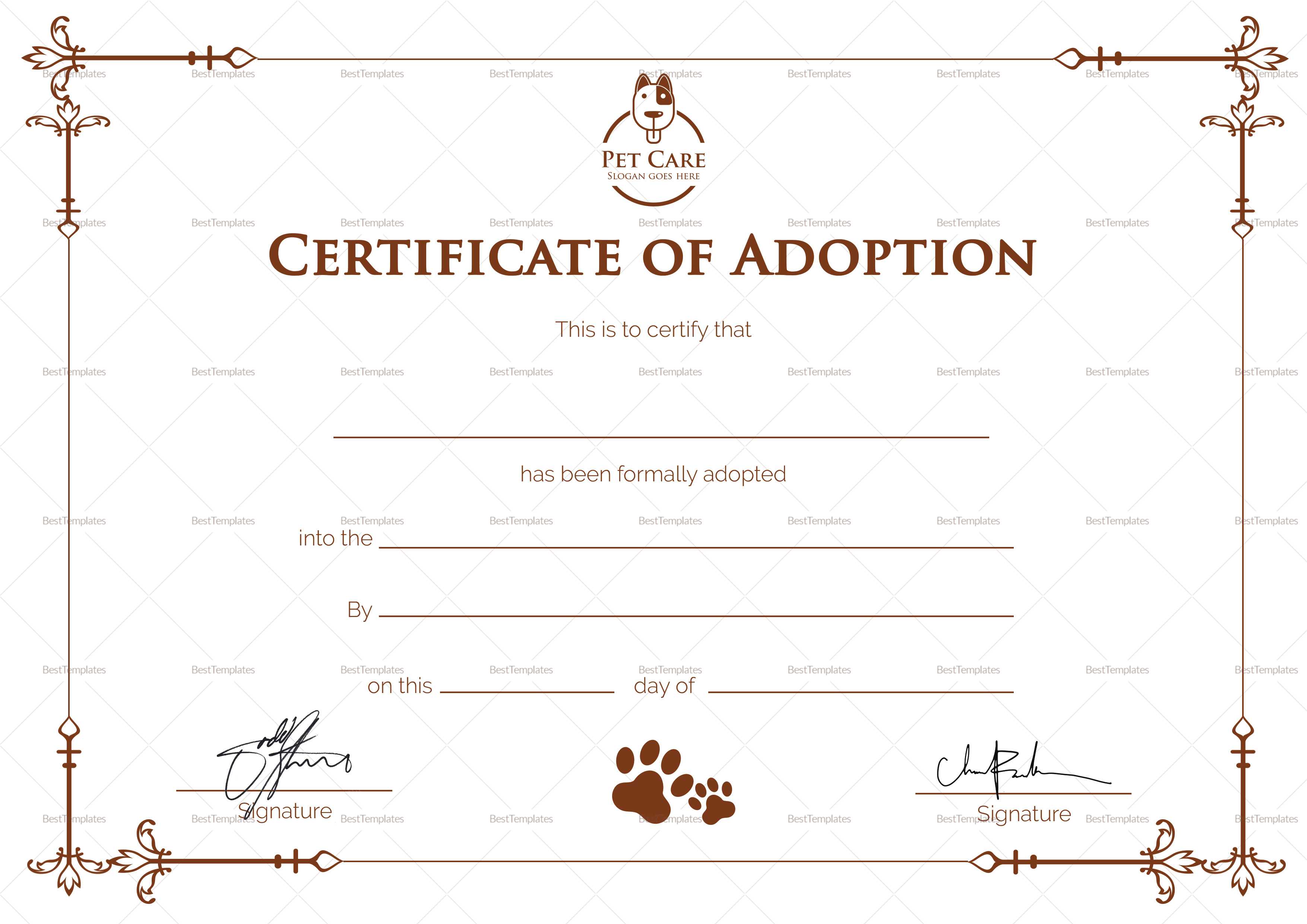 Simple Adoption Certificate Template Pertaining To Blank Adoption Certificate Template