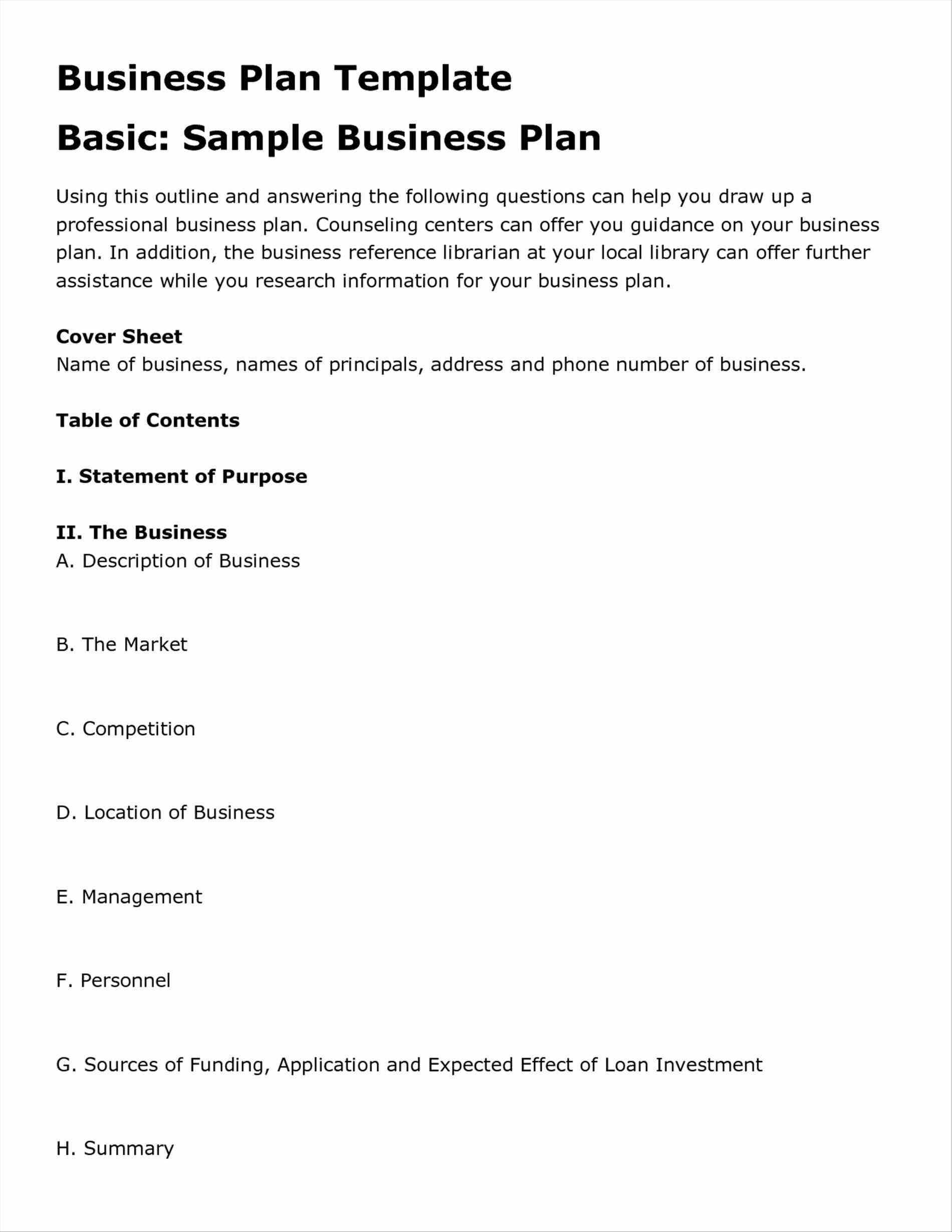 Simple Business Plan Plate Word Doc One Page Free Document With Regard To Business Plan Template Free Word Document