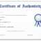 Simple Certificate Of Authenticity Template Regarding Certificate Of Authenticity Template