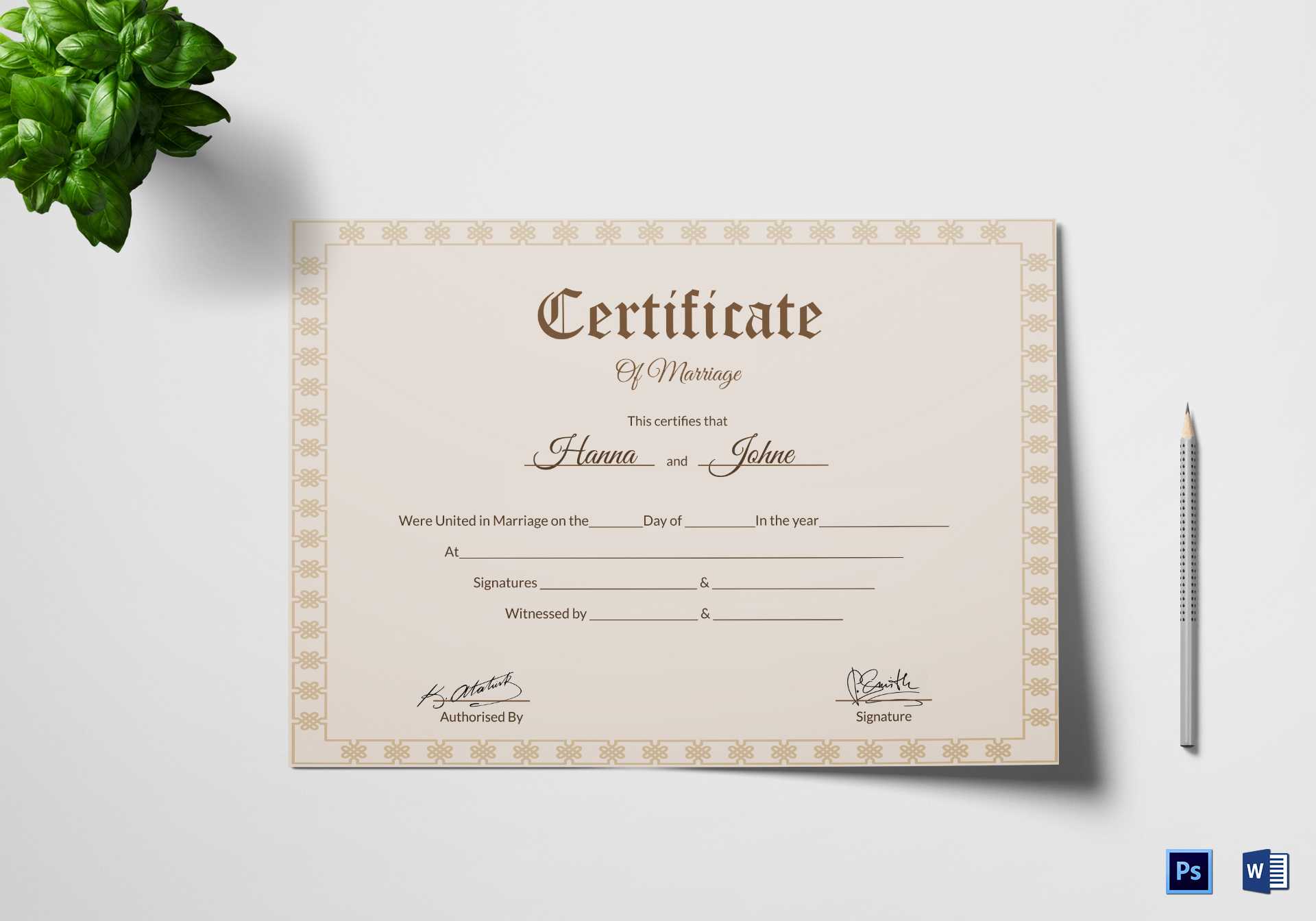 Simple Marriage Certificate Template With Regard To Certificate Of Marriage Template