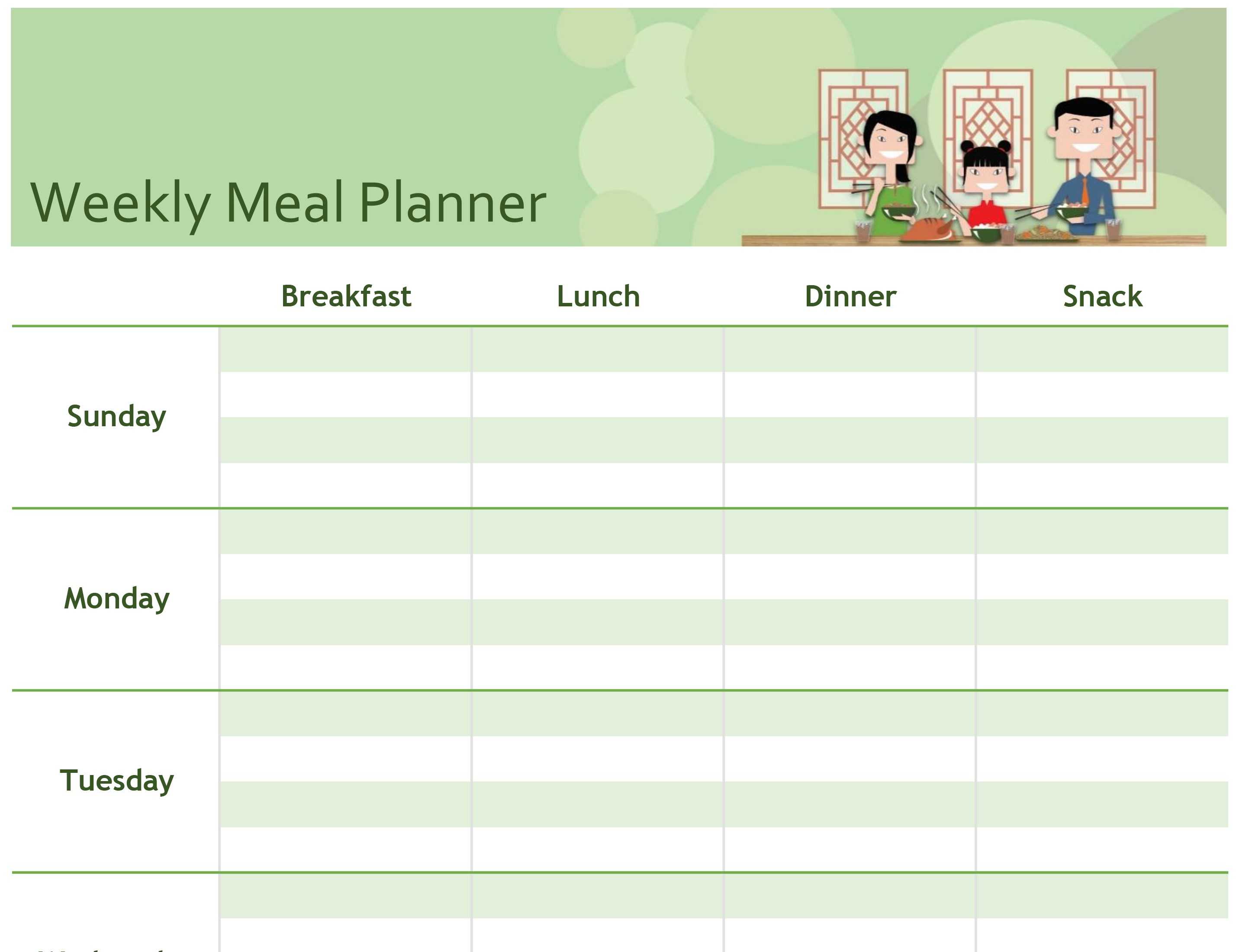 Simple Meal Planner With Menu Planning Template Word