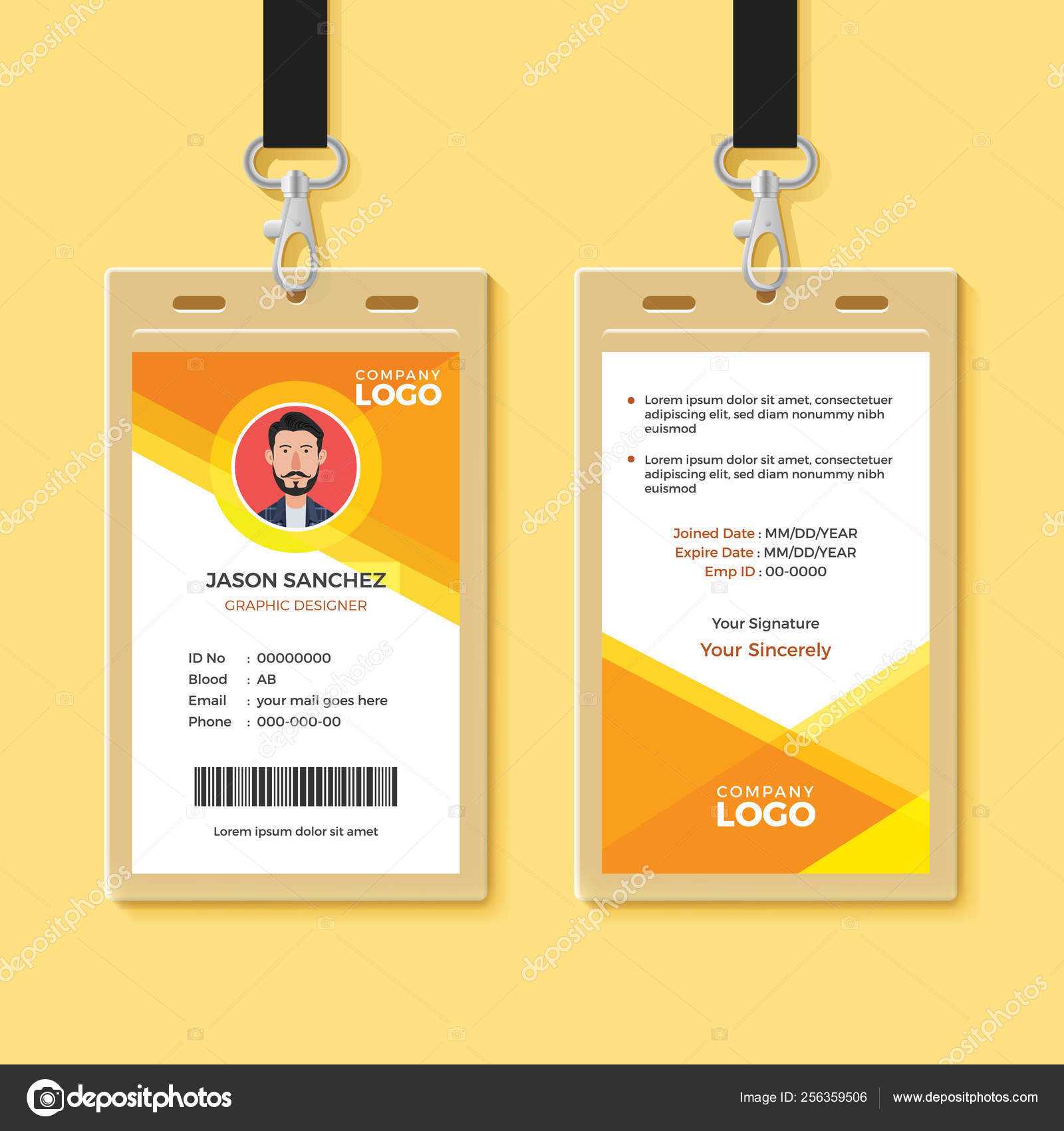 Simple Orange Graphic Id Card Design Template — Stock Vector Pertaining To Company Id Card Design Template