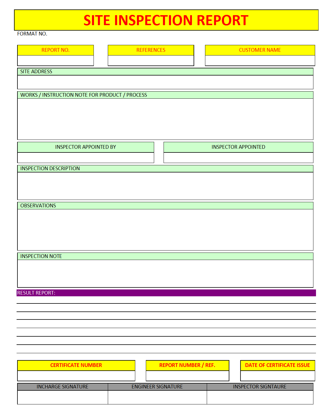 Site Inspection Report Format | Samples | Word Document Download Throughout Engineering Inspection Report Template