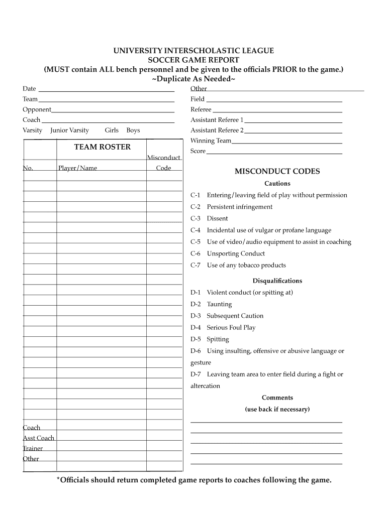 Soccer Game Report Template – Fill Online, Printable Intended For Coaches Report Template