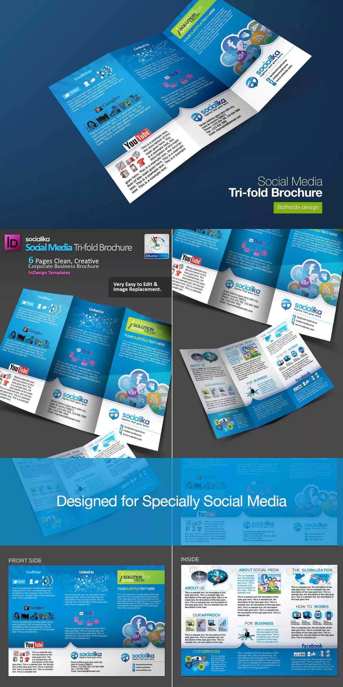 Social Media Tri Fold Brochure Template Indd | Bi Fold Throughout Social Media Brochure Template