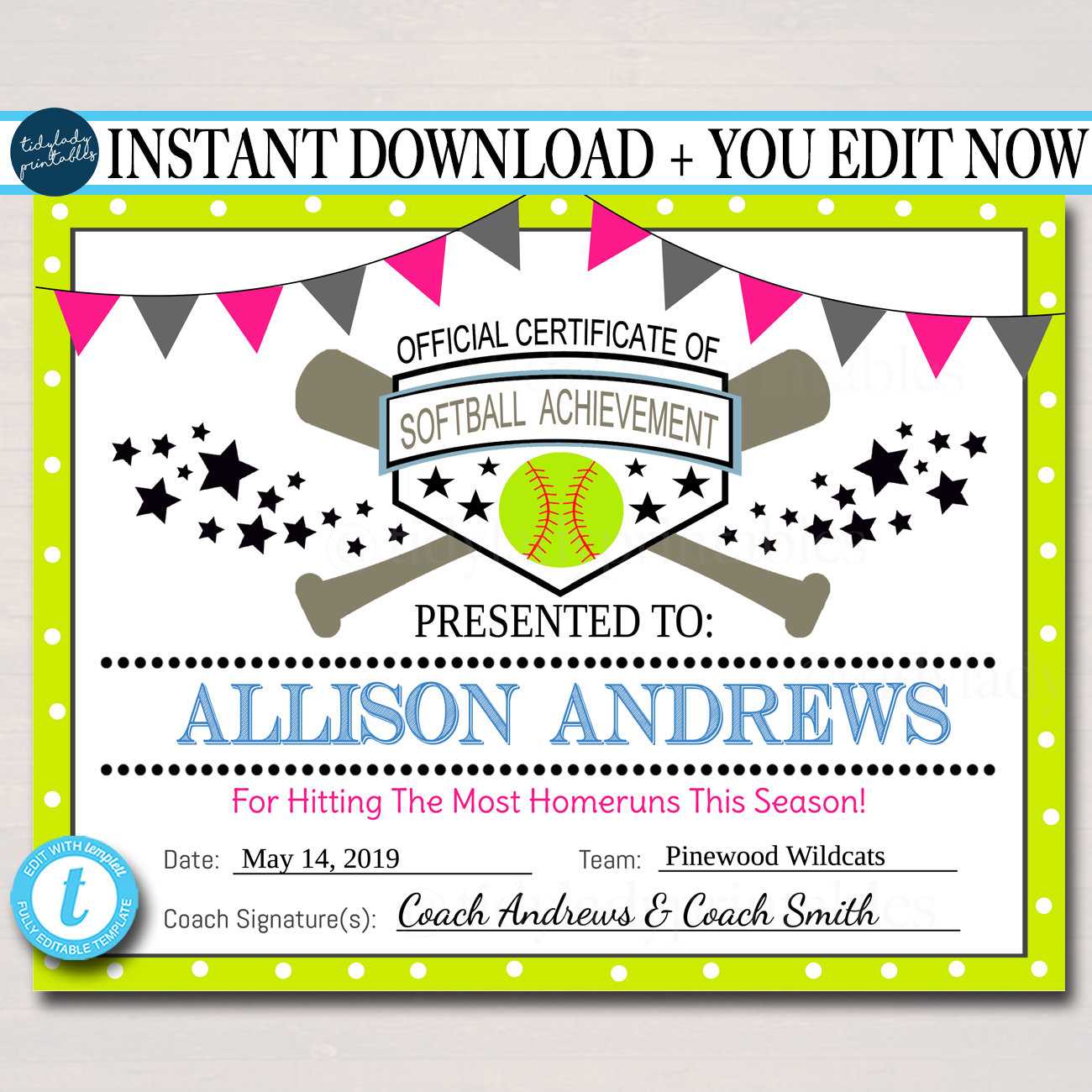 Softball Certificate Templates – Atlantaauctionco For Softball Award Certificate Template