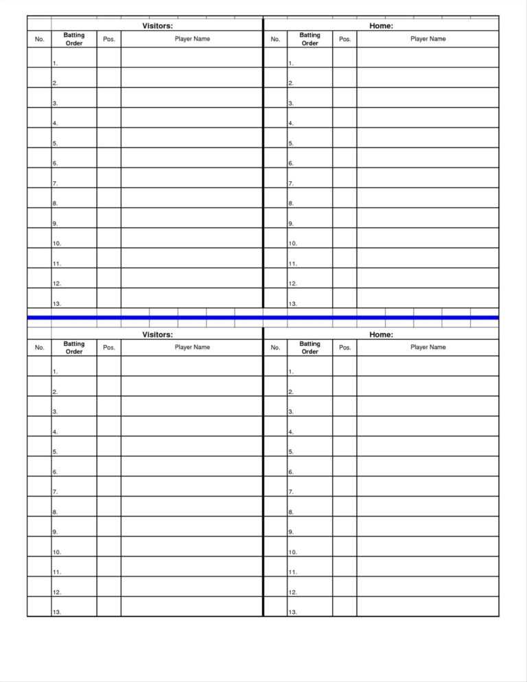 Baseball Lineup Card Template