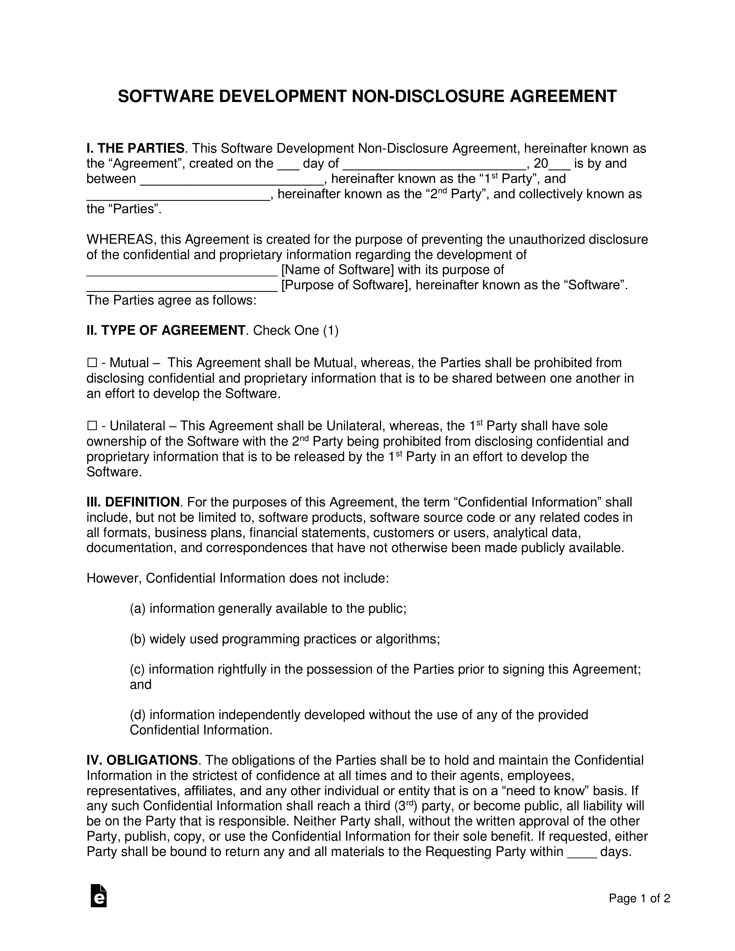 Software Development Non Disclosure Agreement (Nda) Template Regarding Nda Template Word Document