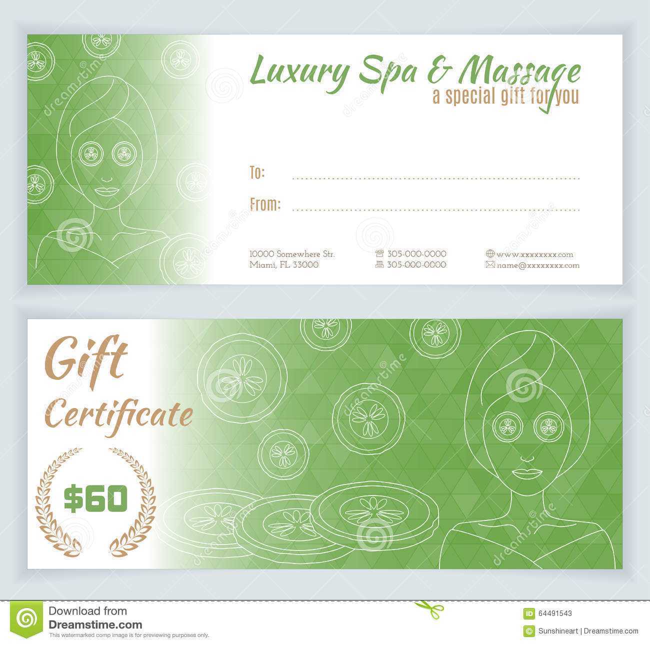 Spa, Massage Gift Certificate Template Stock Illustration Intended For Salon Gift Certificate Template