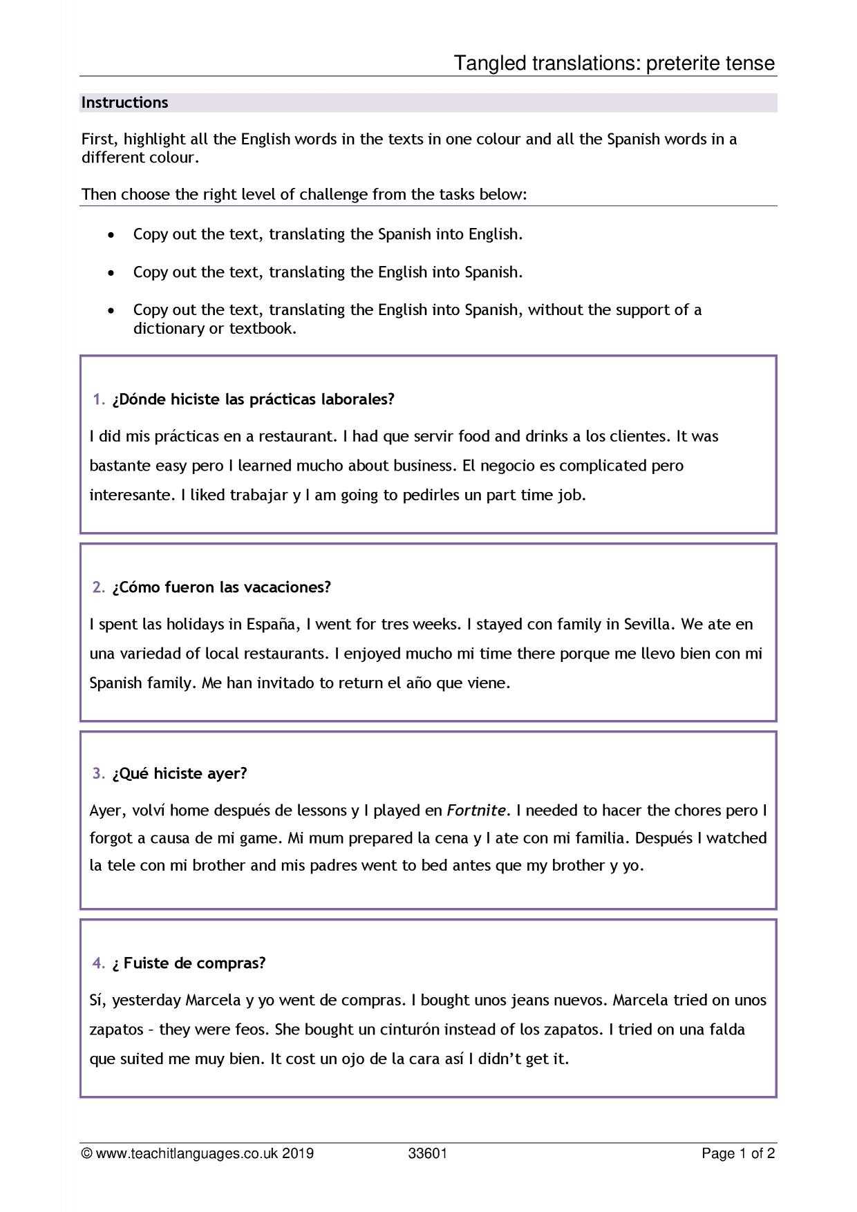 Spanish Language Teaching Resources – Teachit Languages With Regard To Book Report Template In Spanish