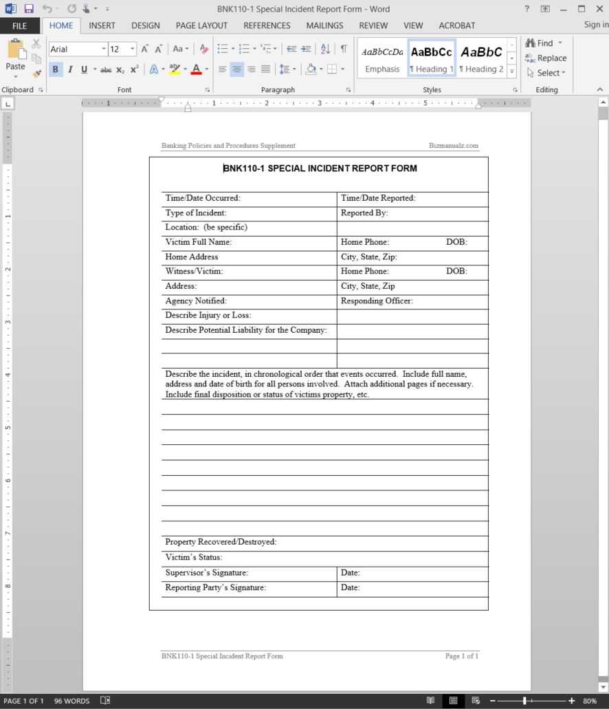 Special Incident Report Template | Bnk110 1 With Regard To Computer Incident Report Template