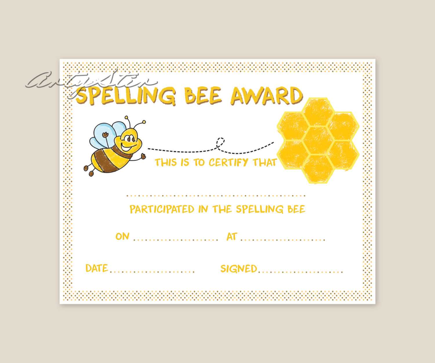 Spelling Bee Award Certificate Template Intended For Spelling Bee Award Certificate Template