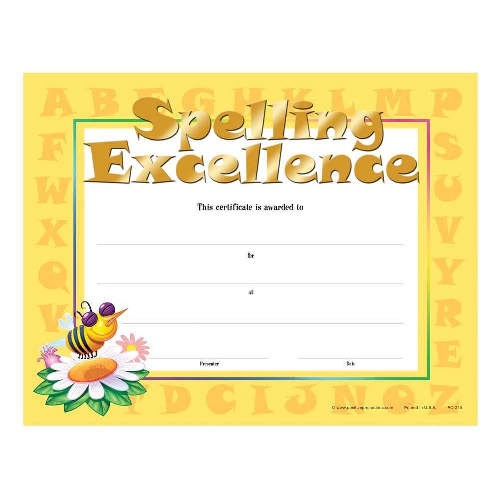 Spelling Excellence Gold Foil Stamped Certificates For Spelling Bee Award Certificate Template
