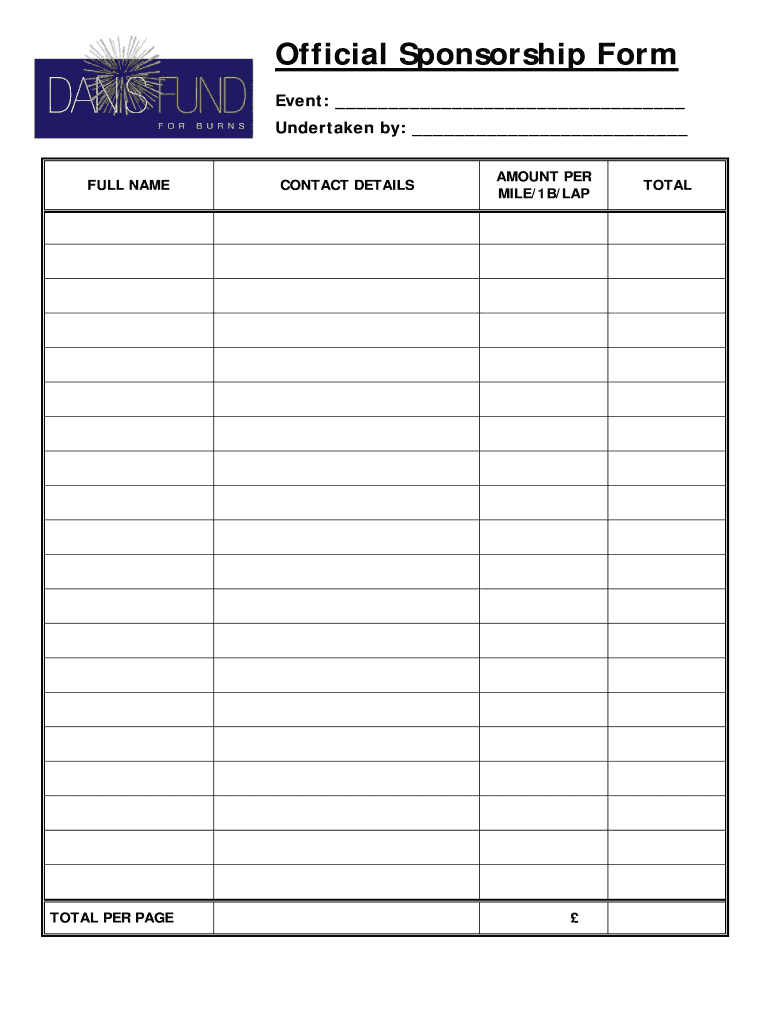 Sponsor Form Templates - Fill Online, Printable, Fillable In Blank Sponsorship Form Template