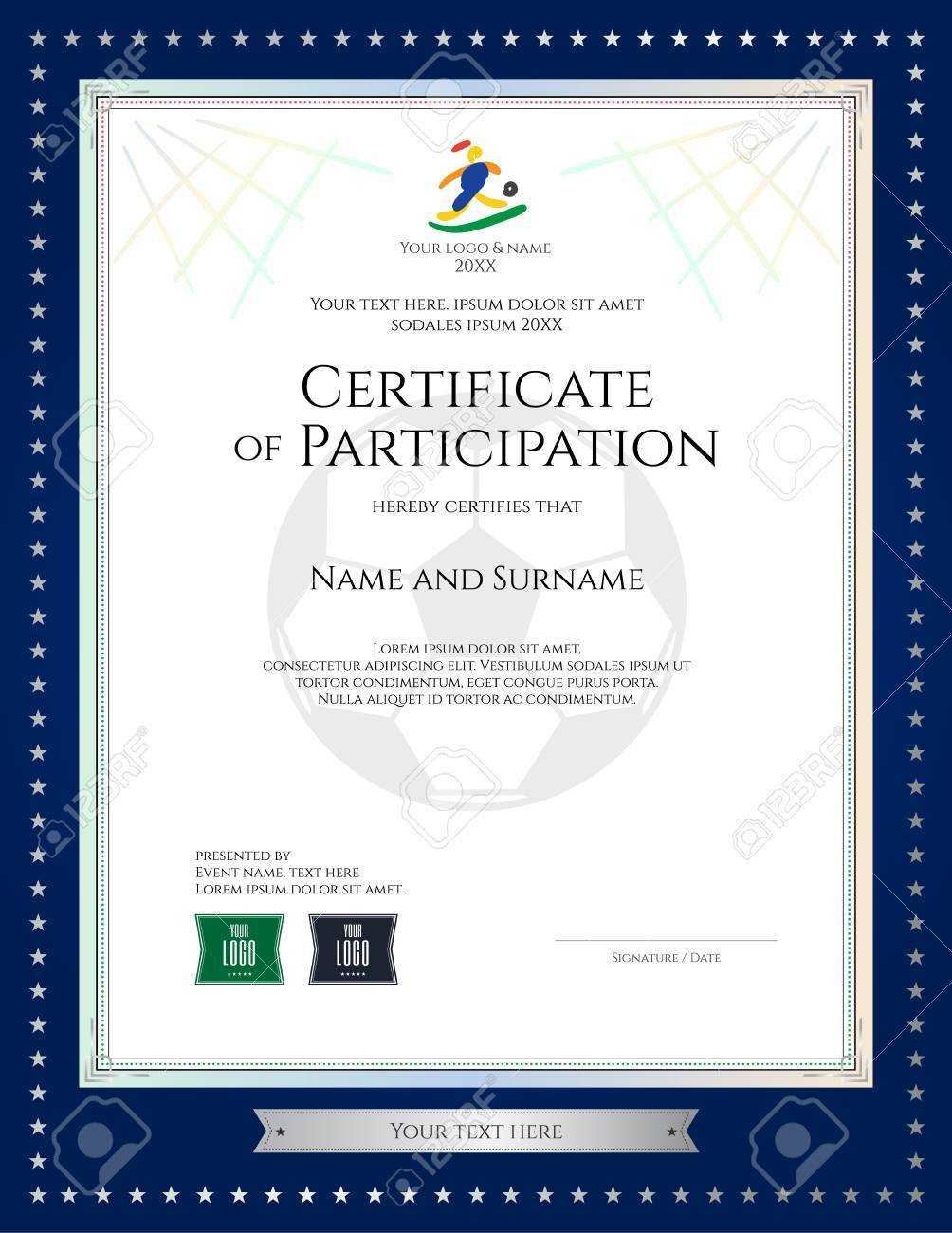 Sport Theme Certificate Of Participation Template For Football.. With Regard To Star Naming Certificate Template