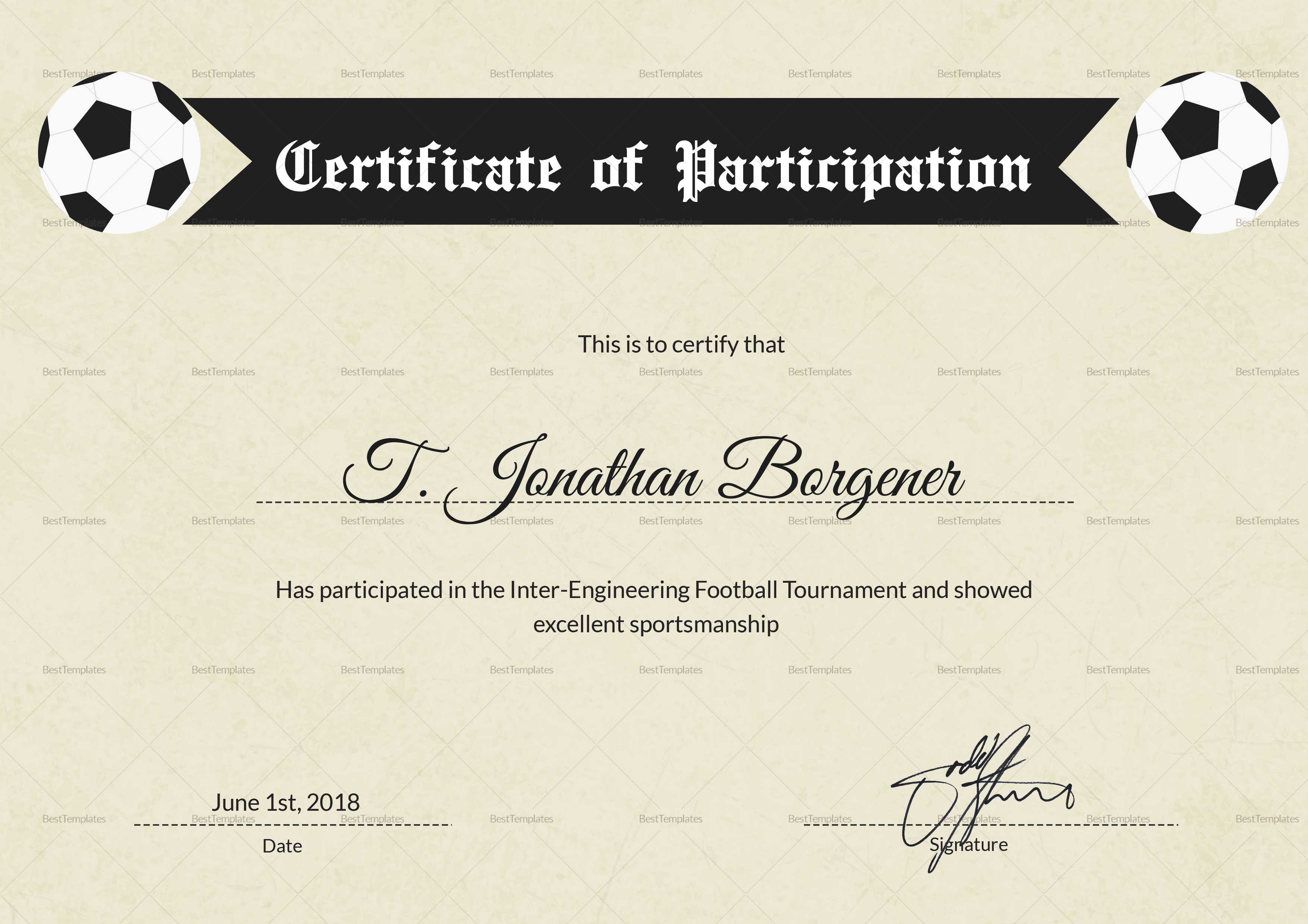 Sports Day Football Certificate Template Within Football Certificate Template