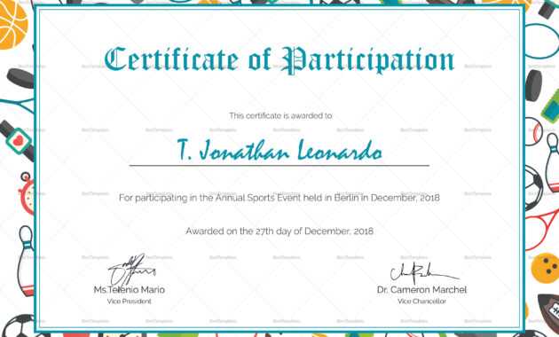 Sports Participation Certificate Template within Athletic Certificate Template