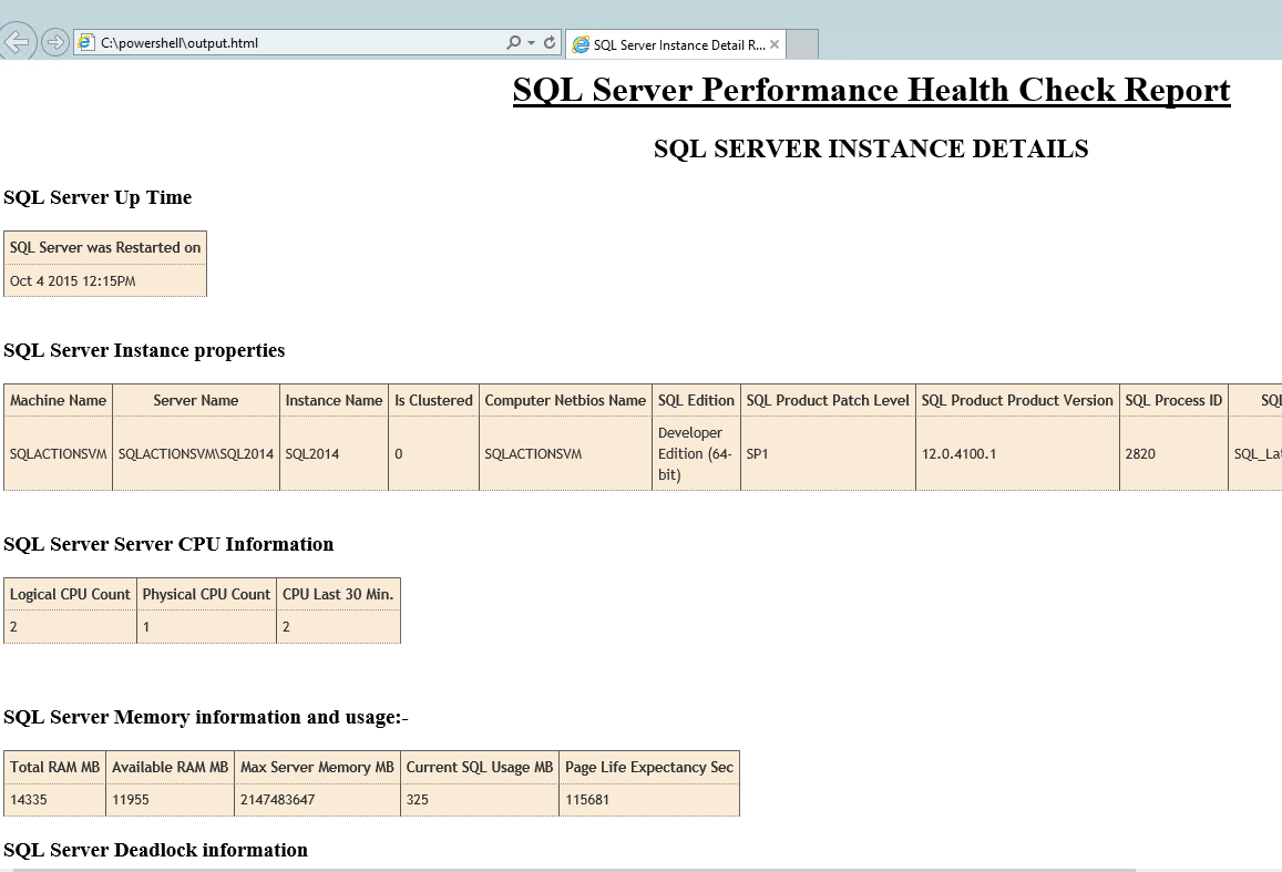 Sql Server Health Check Using Powershell And T Sql Throughout Sql Server Health Check Report Template