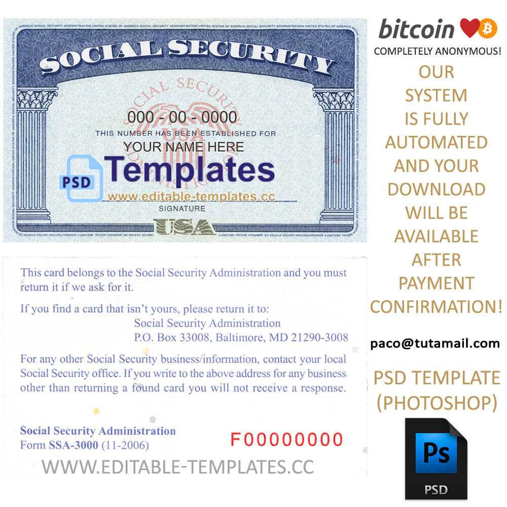 Ssn Usa Social Security Number Template In Editable Social Security Card Template