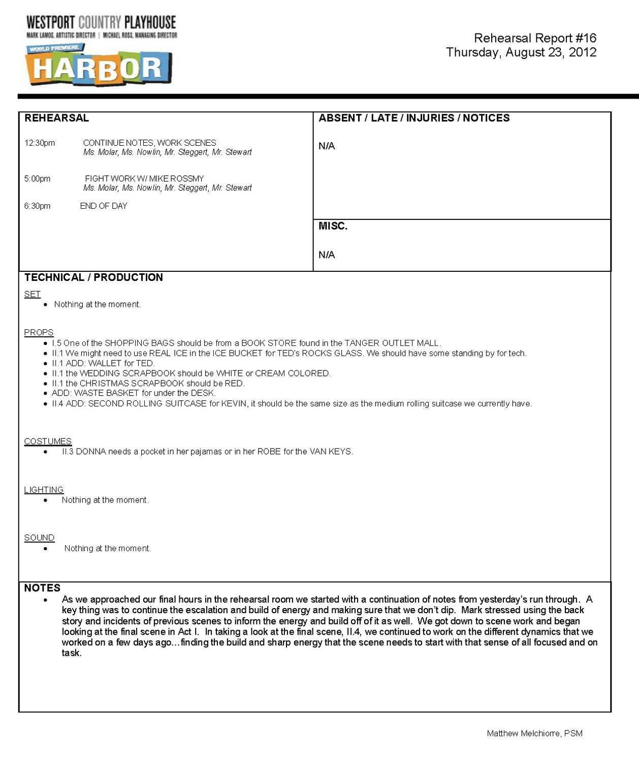 Stage Manager Rehearsal Report – Google Search | Management Pertaining To Rehearsal Report Template