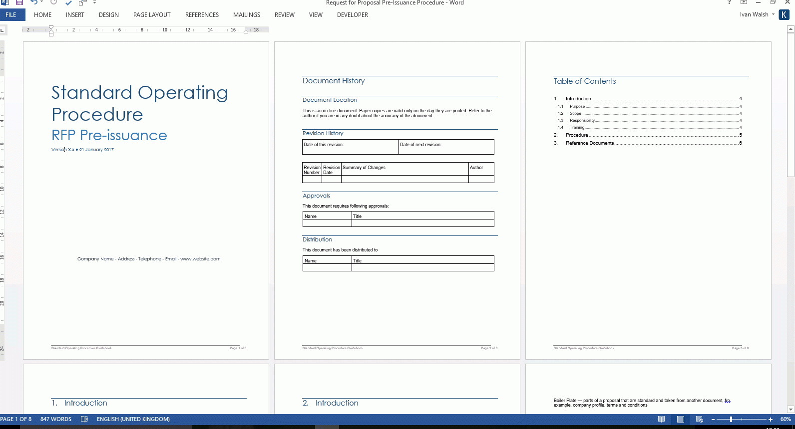 Standard Operating Procedure (Sops) Templates For Hours Of Operation Template Microsoft Word