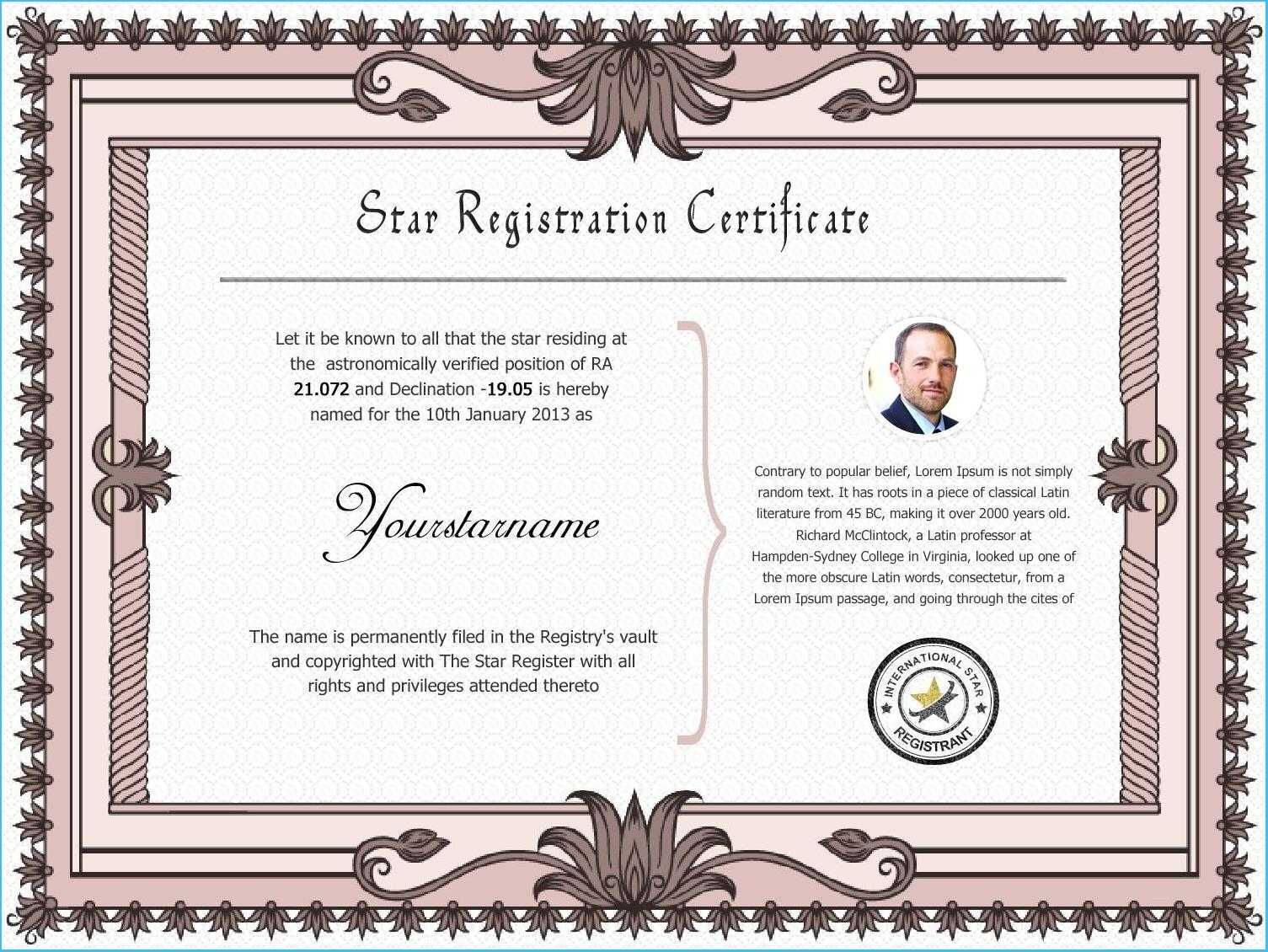 Star Naming Certificate Template #9968 With Regard To Star Naming Certificate Template