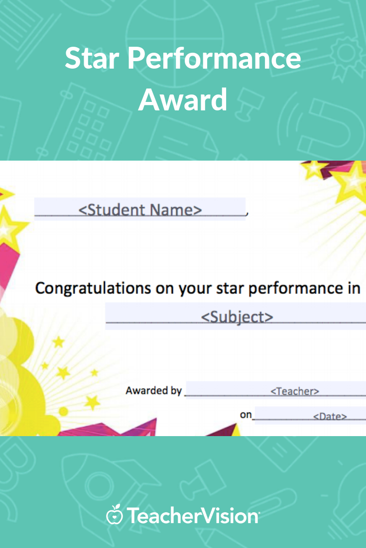 Star Performance Award | Student Rewards | Student Rewards For Star Performer Certificate Templates