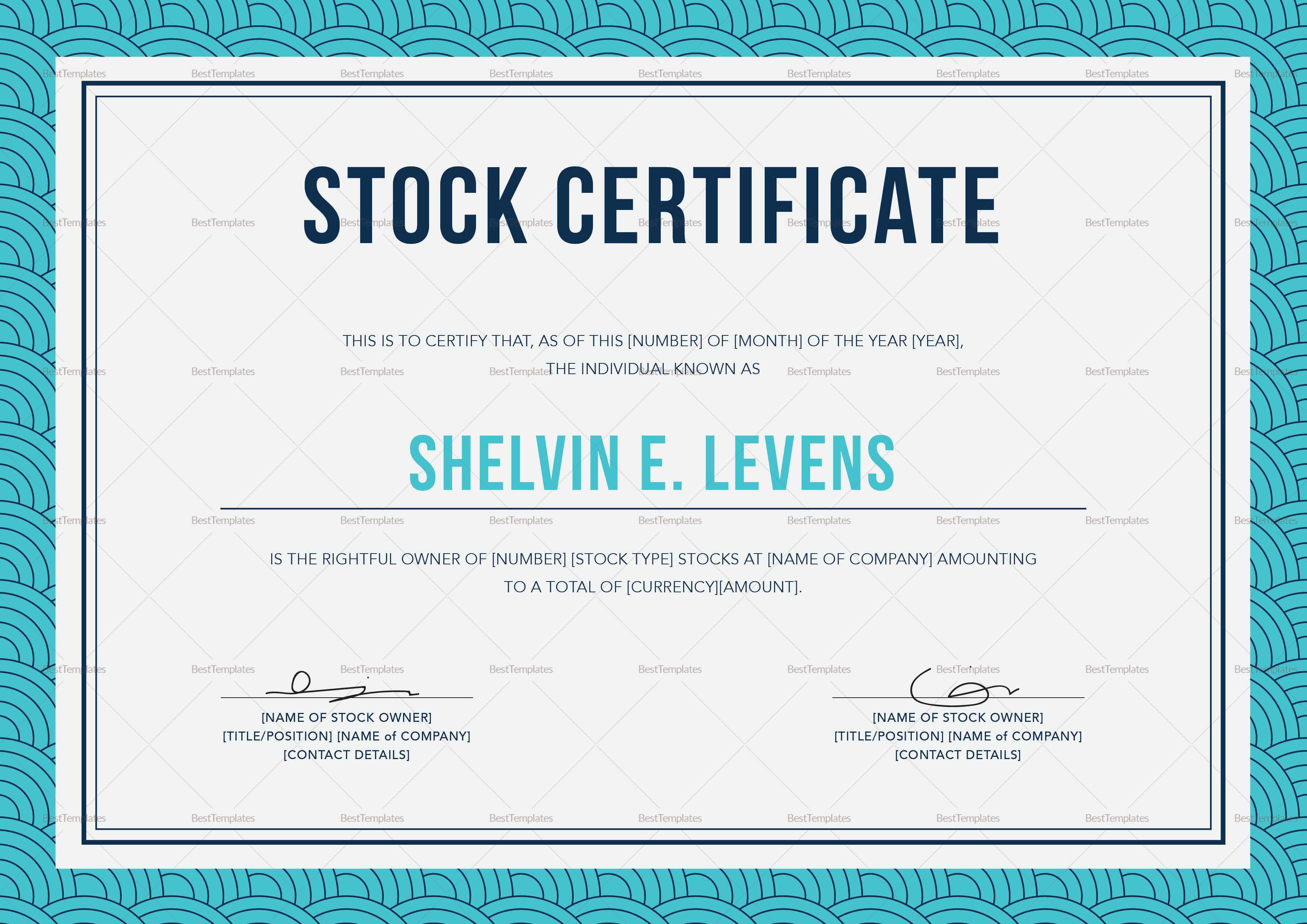 Stock Certificate Template Intended For Corporate Share Certificate Template