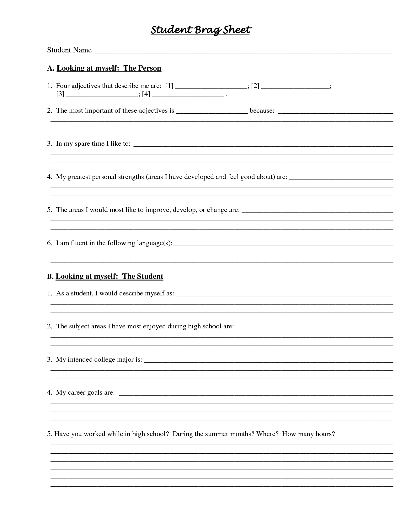 Student Brag Sheet – Doc | On Doctoring | Student With Student Information Card Template