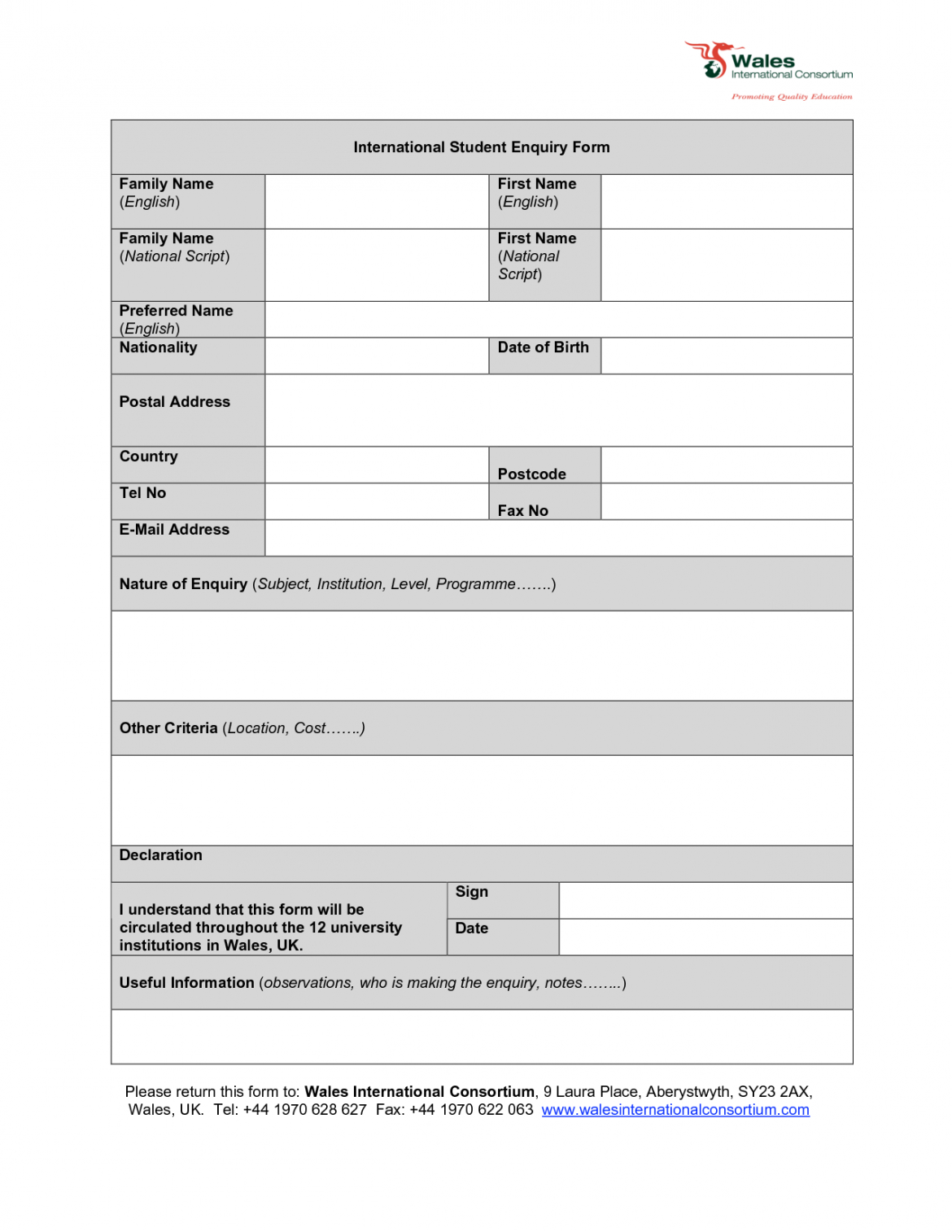 Student Inquiry Form Template – Teplates For Every Day Intended For Enquiry Form Template Word