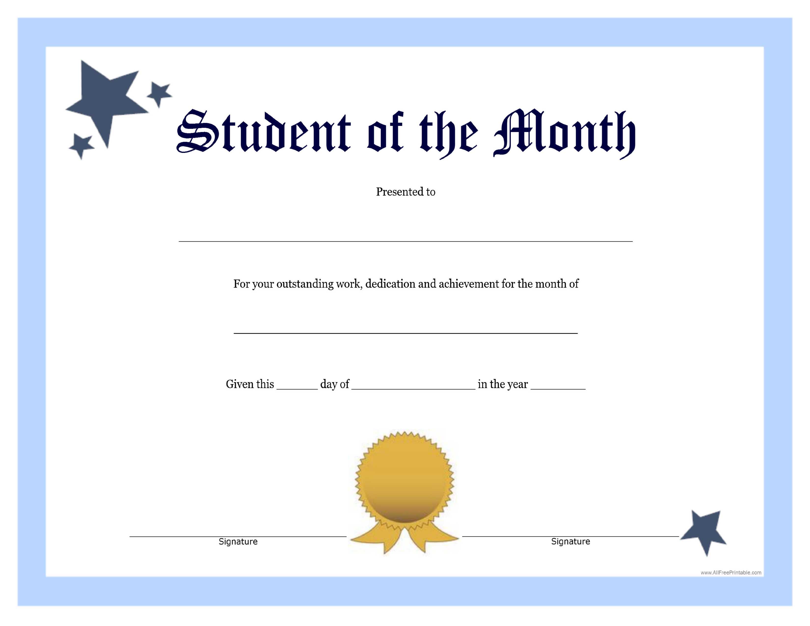 Student Of The Month Template | Asouthernbellein Pertaining Regarding Free Student Certificate Templates