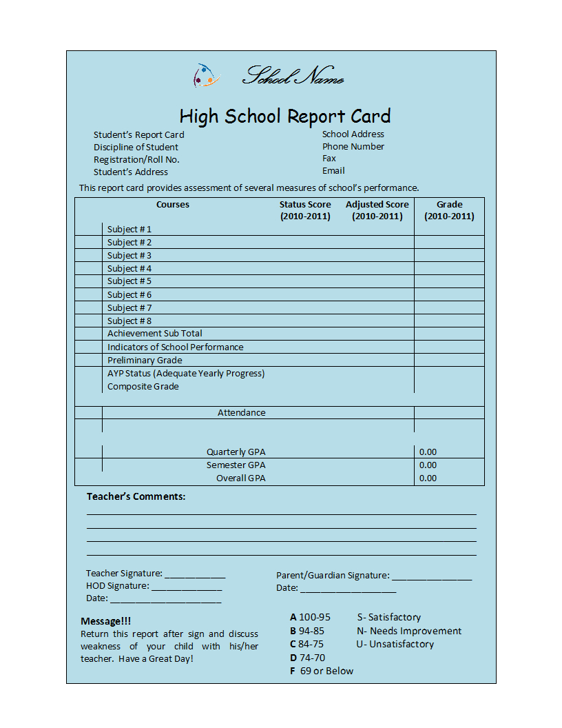 Student Report Template With Regard To High School Student Report Card Template