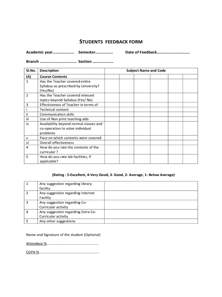 Students Feedback Form - 2 Free Templates In Pdf, Word In Student Feedback Form Template Word