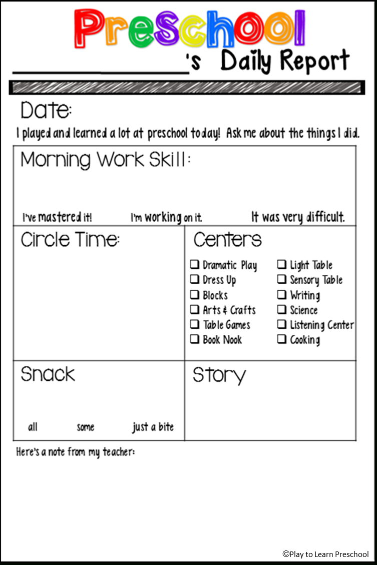 Students' Stuff | Preschool Fun | Preschool Daily Report Within Daily Behavior Report Template