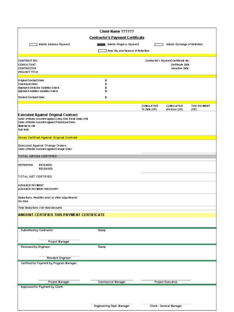 Subcontractor Payment Certificate Template Excel With Plus Pertaining To Certificate Of Payment Template