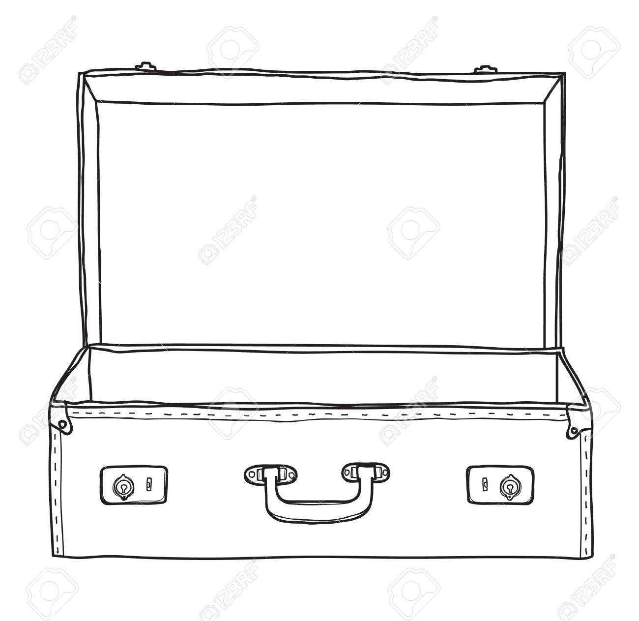 Suitcase Vintage Empty Suitcase Hand Drawn Vector Line Art Illustration Throughout Blank Suitcase Template