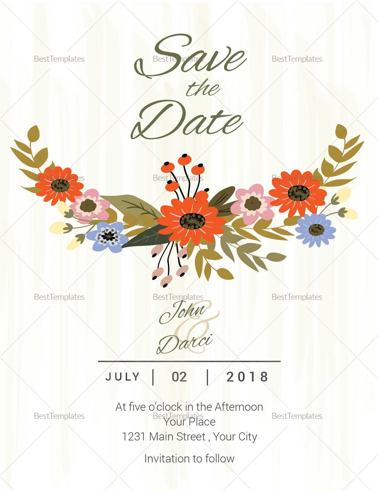 Summer Floral Save The Date Card Template Throughout Save The Date Cards Templates