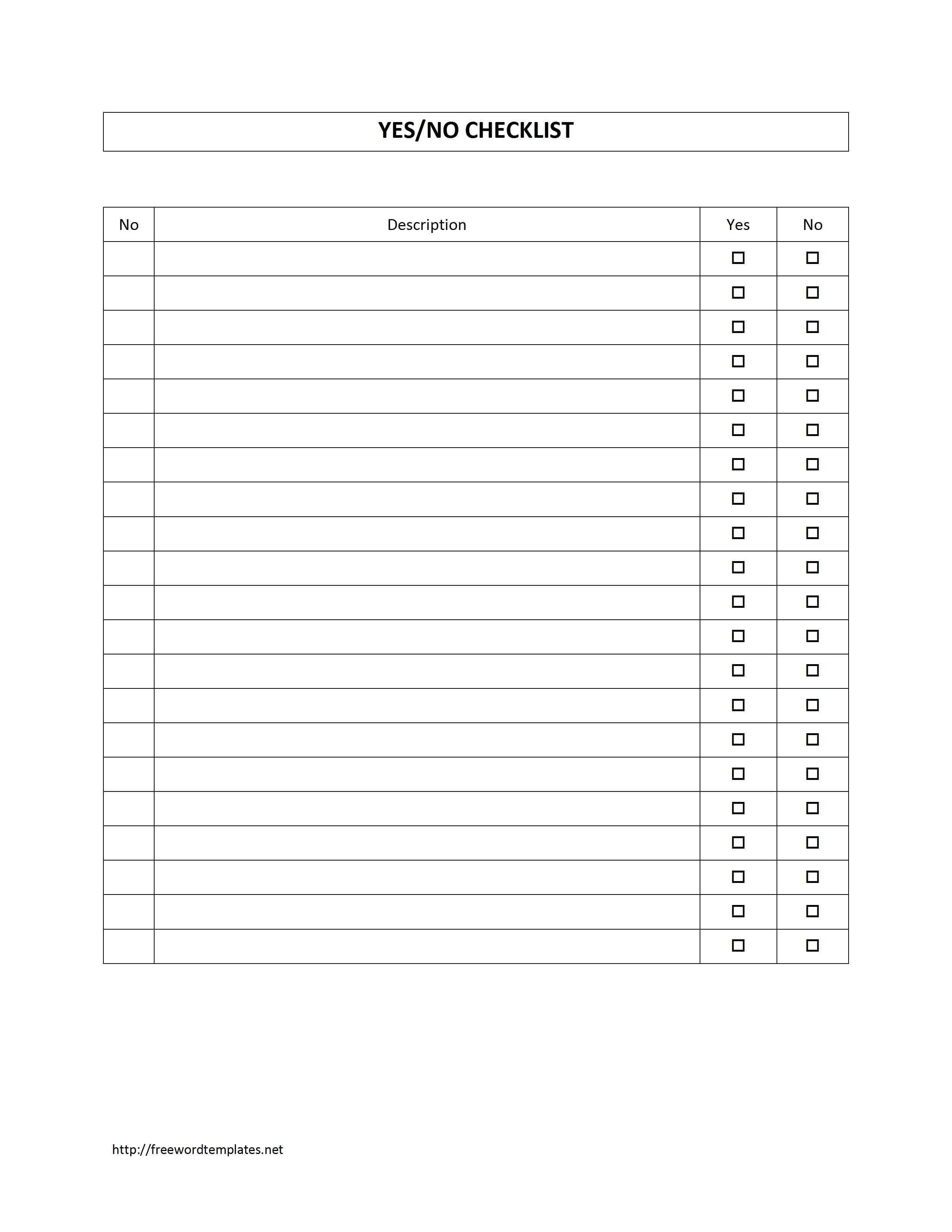 Survey Sheet With Yes/no Checklist Template | Free Microsoft Pertaining To Event Survey Template Word