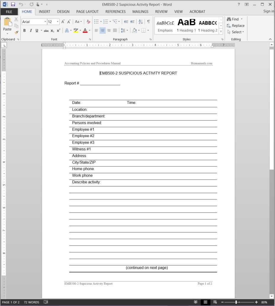 Suspicious Activity Report Template | Emb500 2 Intended For Activity Report Template Word