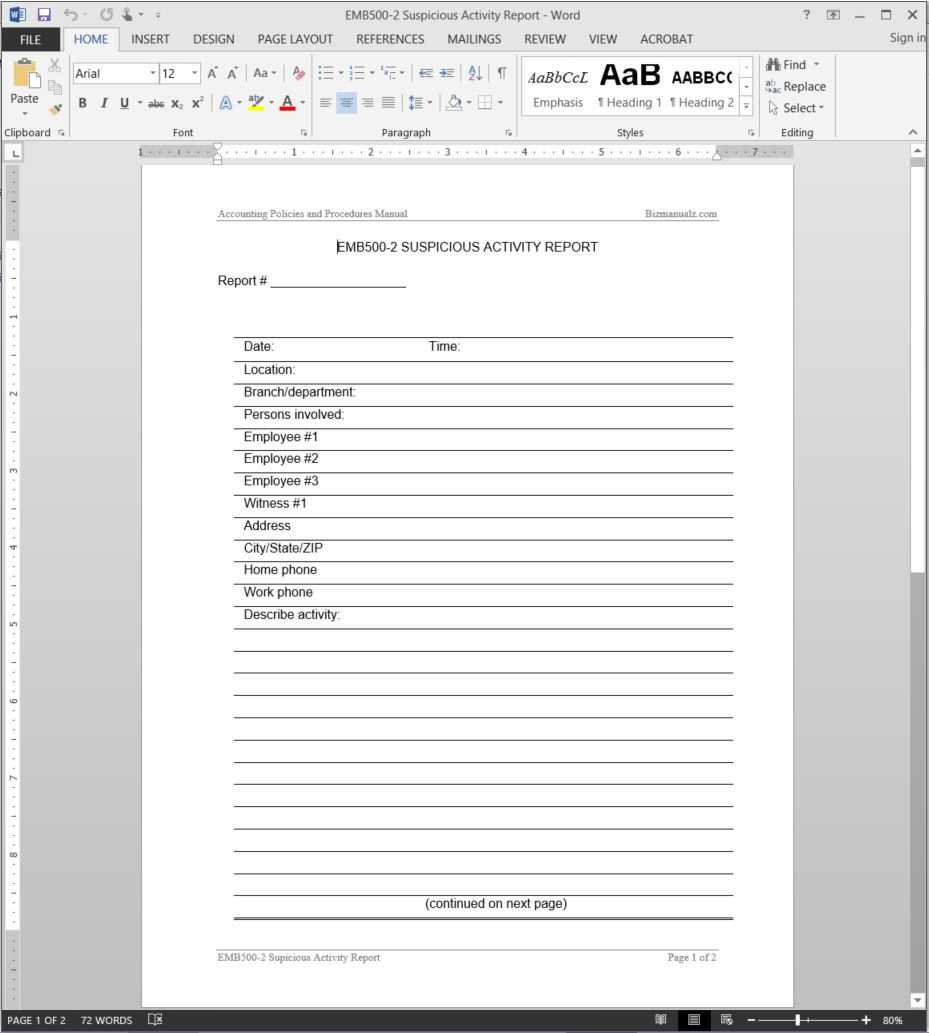 Suspicious Activity Report Template | Emb500 2 Throughout It Report Template For Word