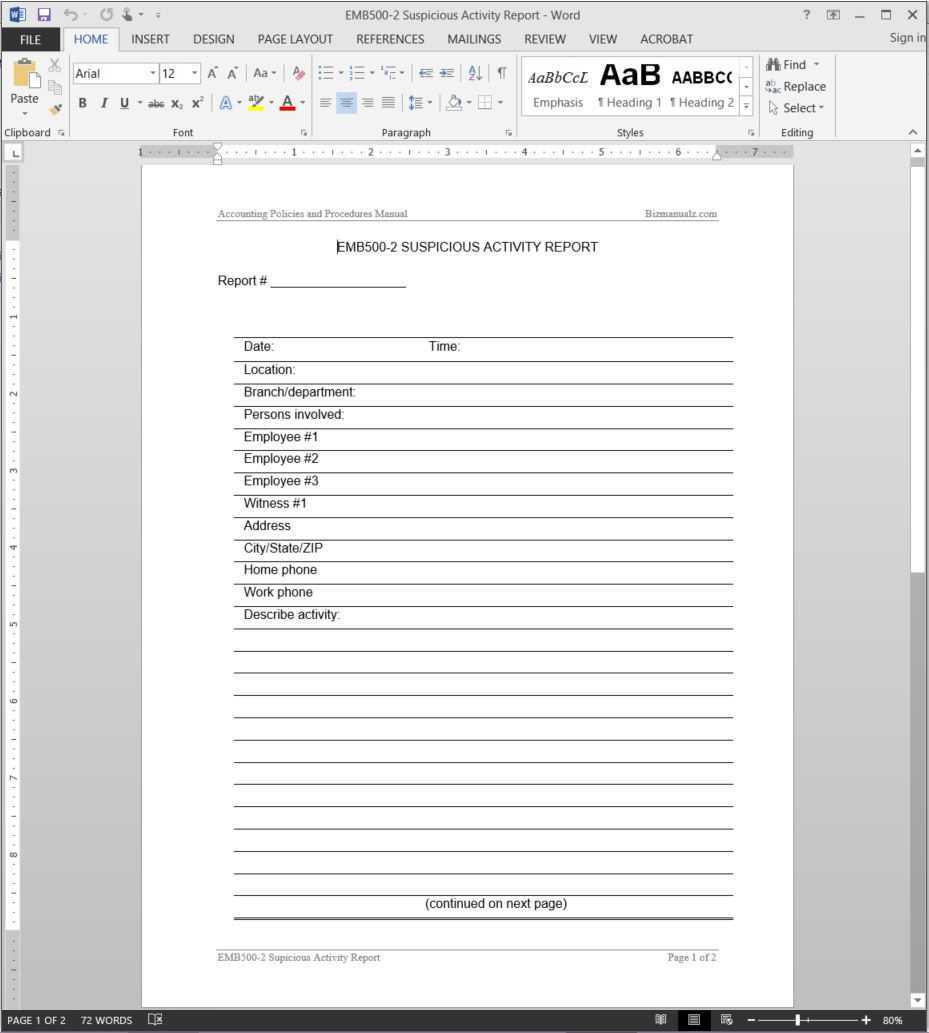 Suspicious Activity Report Template | Emb500 2 Throughout It Report Template For Word