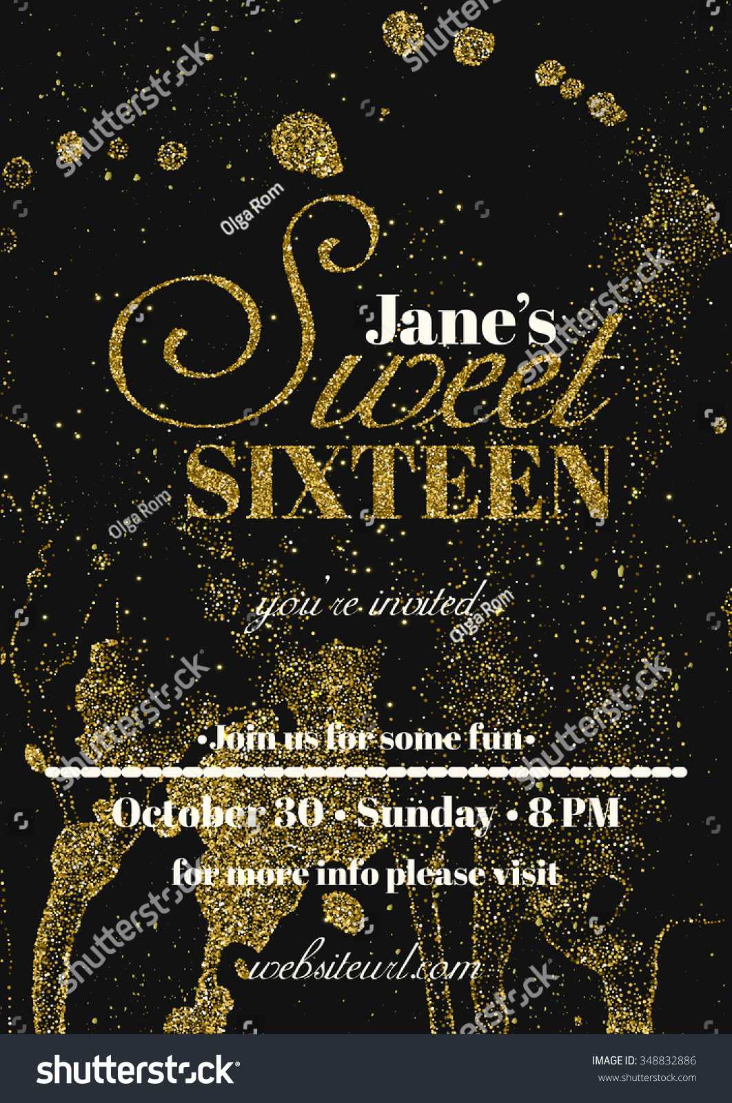 Sweet Sixteen Glitter Party Invitation Flyer Stock Vector For Sweet 16 Banner Template